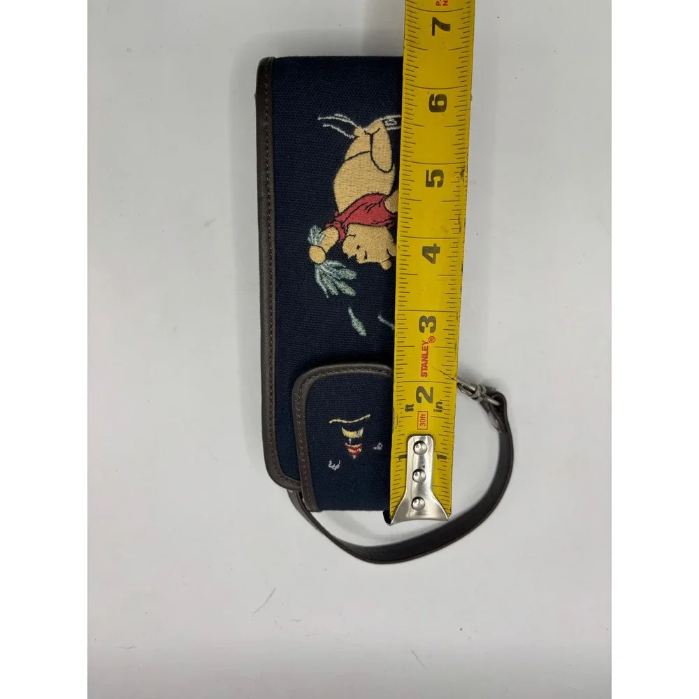Vtg Disney Store Winnie‎ the Pooh Navy Canvas Leather Trim Pouch Wristlet Case